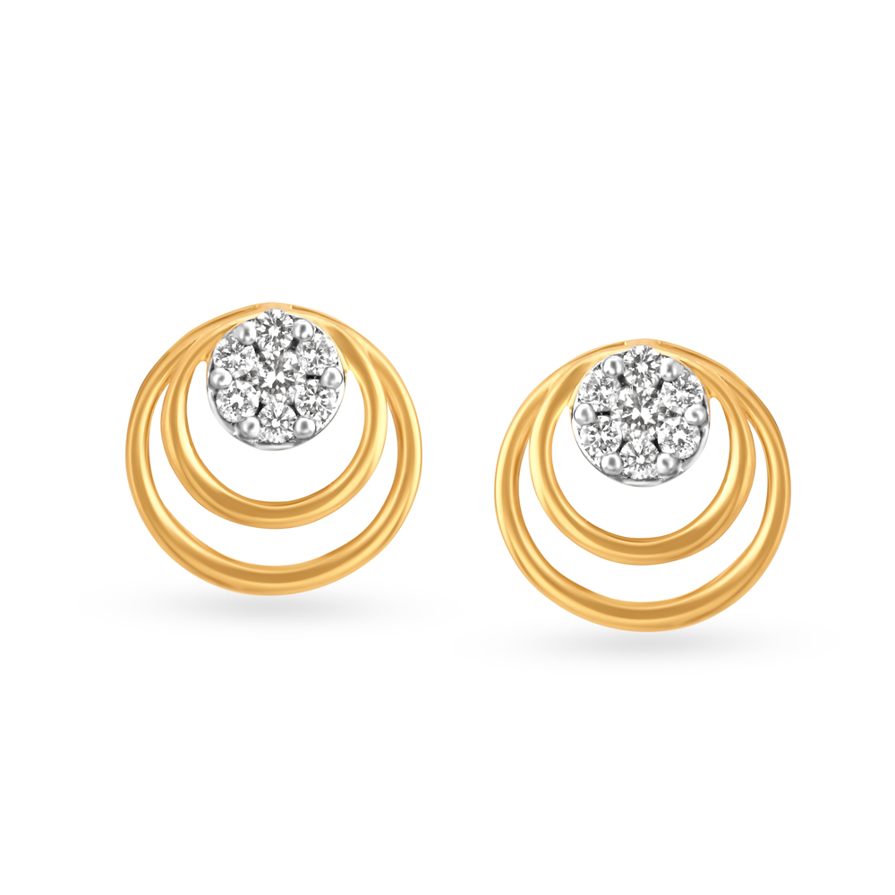 Double Circlet Gold and Diamond Stud Earrings