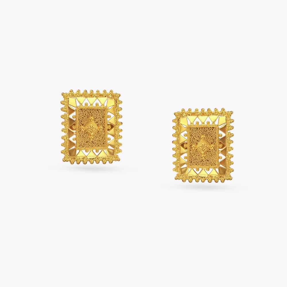 Crest Frame Gold Stud Earrings