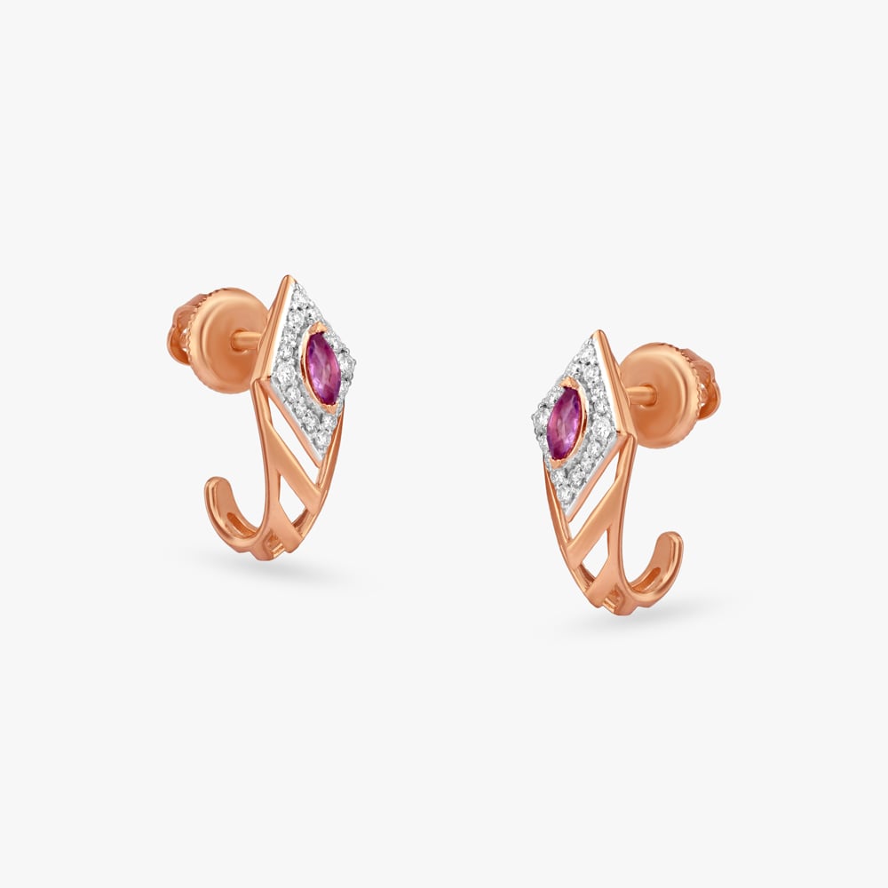 Chevron Crown Diamond Hoop Earrings