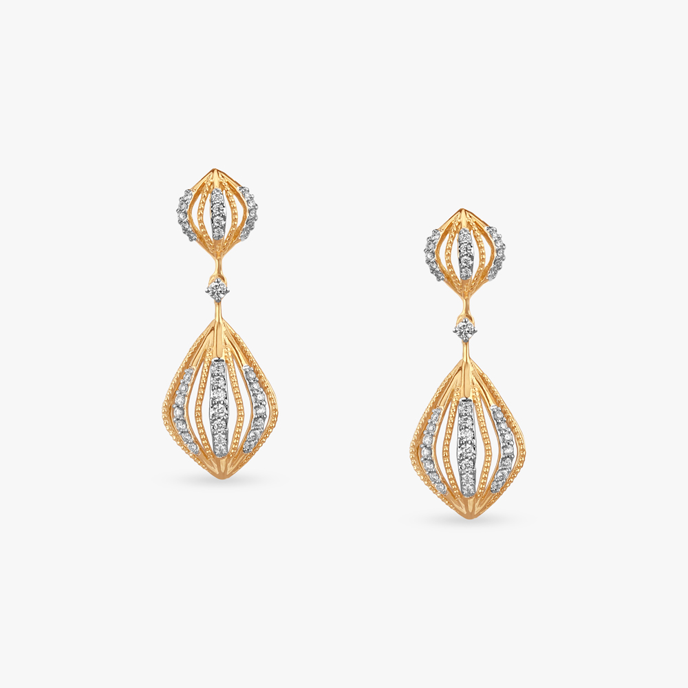 Golden Petal Diamond Drop Earrings