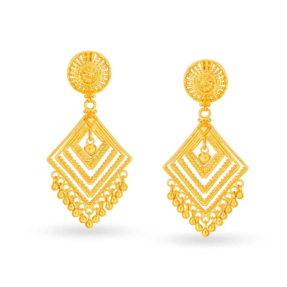 

Edgy 22 Karat Yellow Gold Geometric Drop Earrings