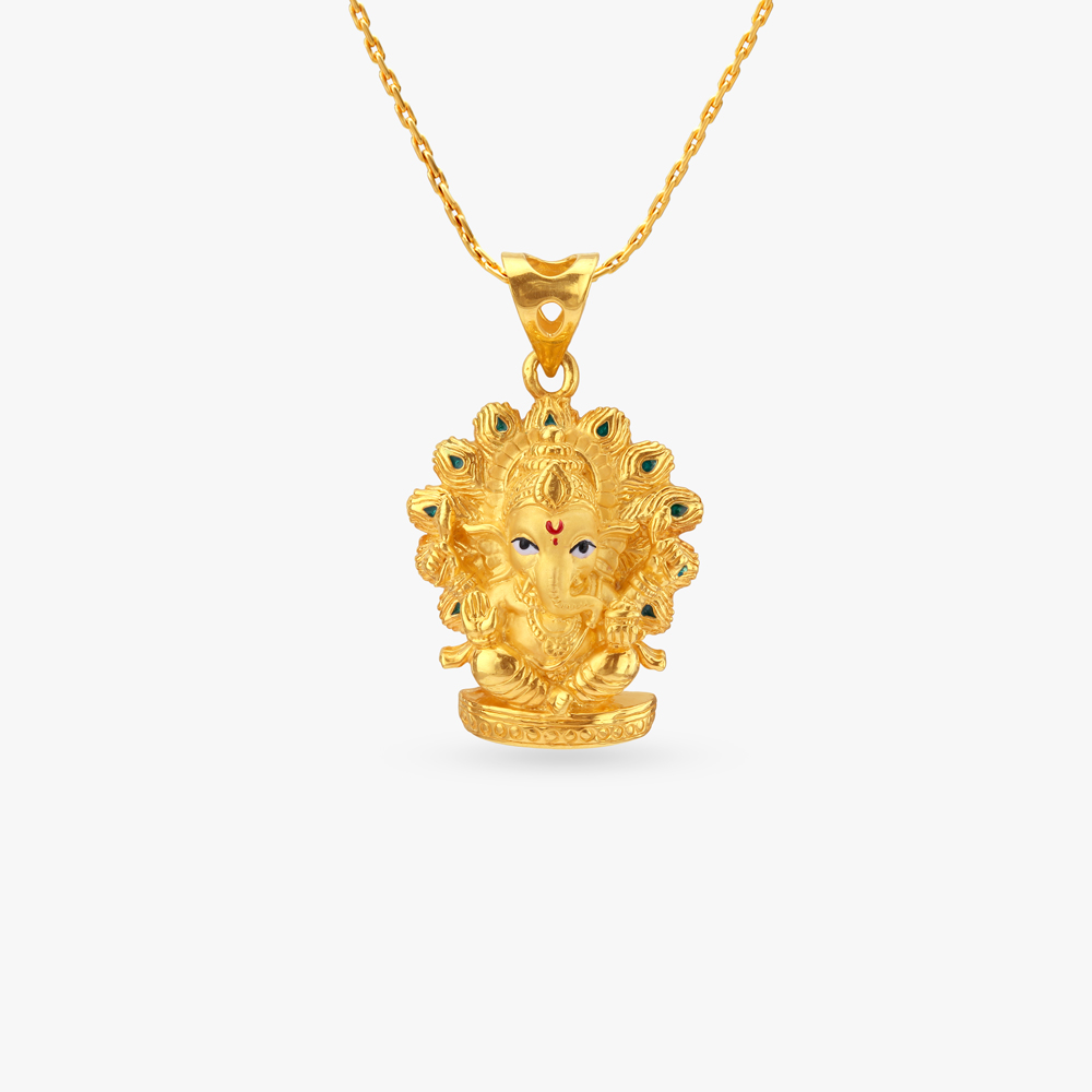 Peacock Crown Ganesha Gold Pendant