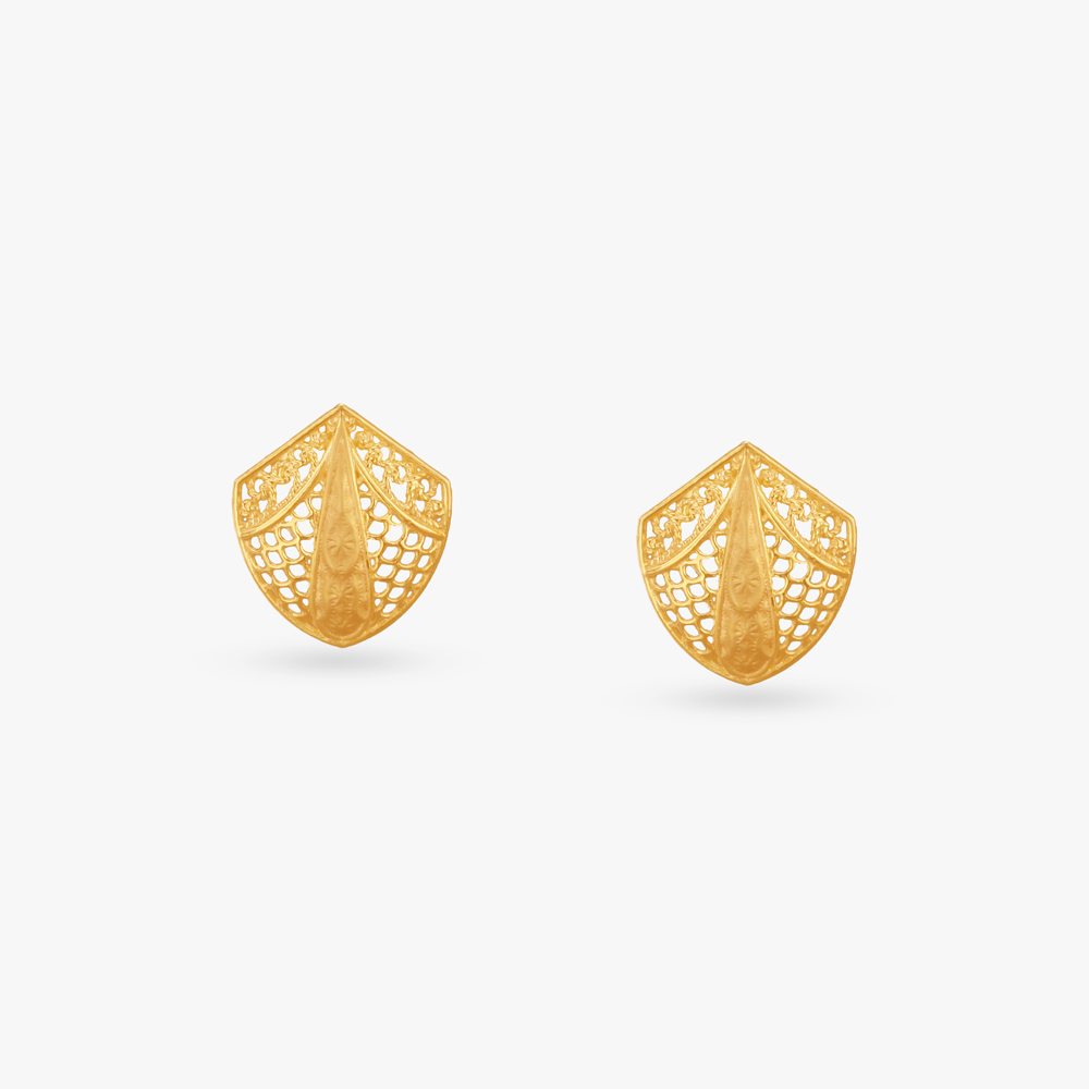 Shield Shine Gold Stud Earrings
