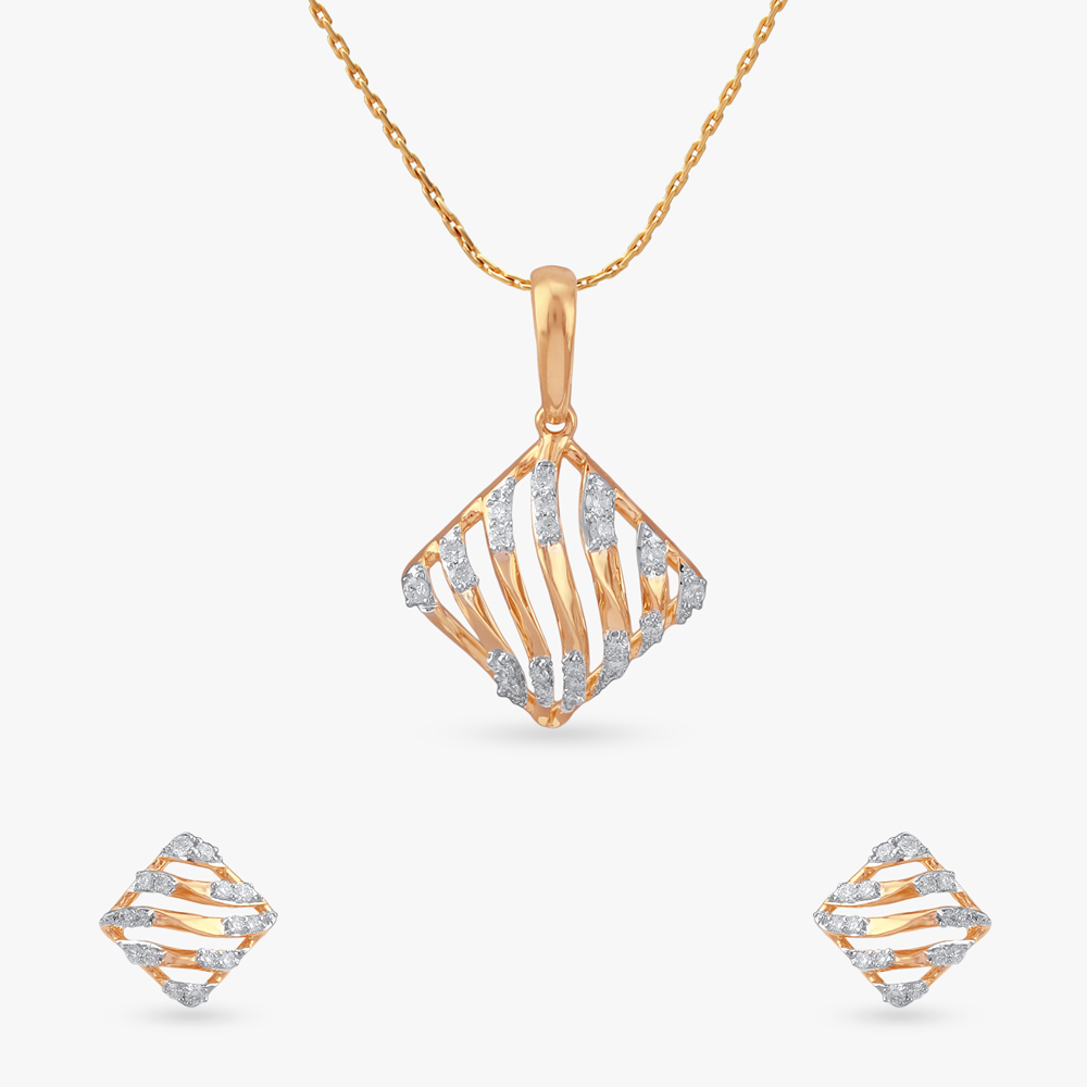 Chic Flow Diamond Pendant and Earrings Set