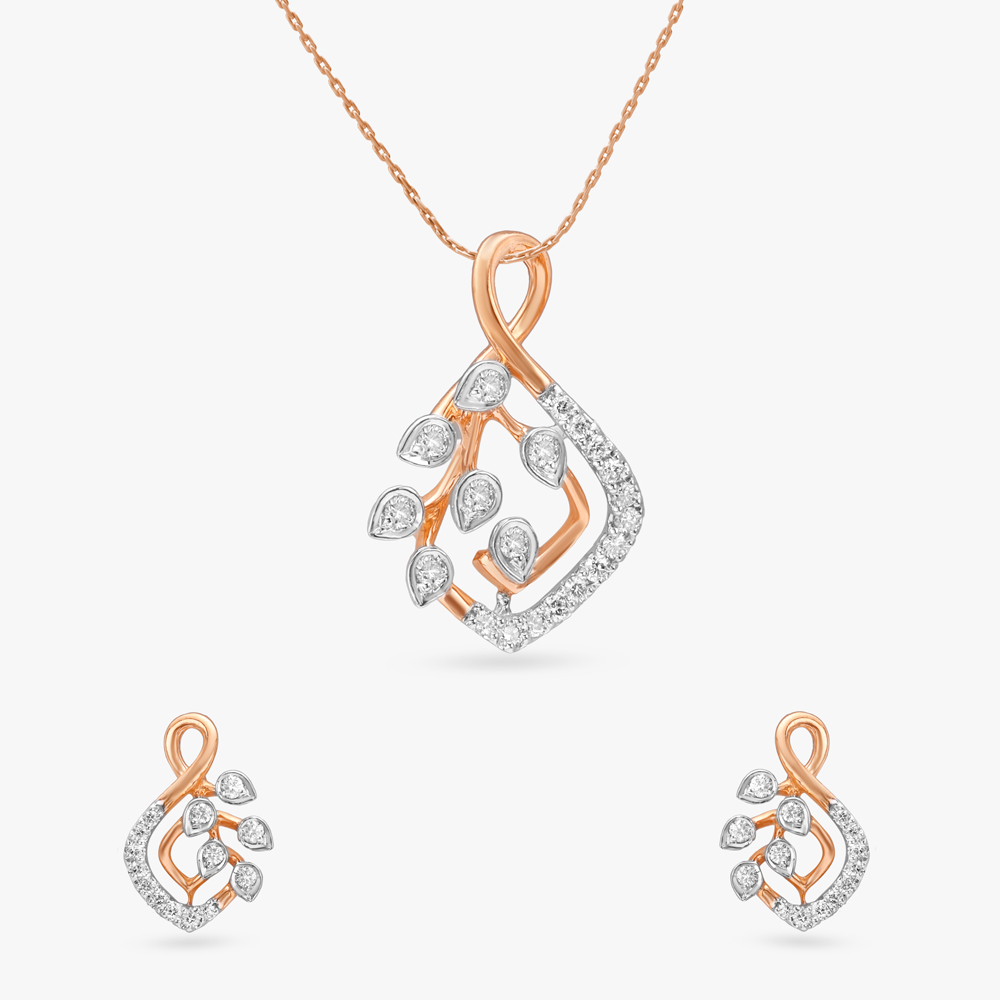 Whimsical Bloom Diamond Pendant and Earrings Set