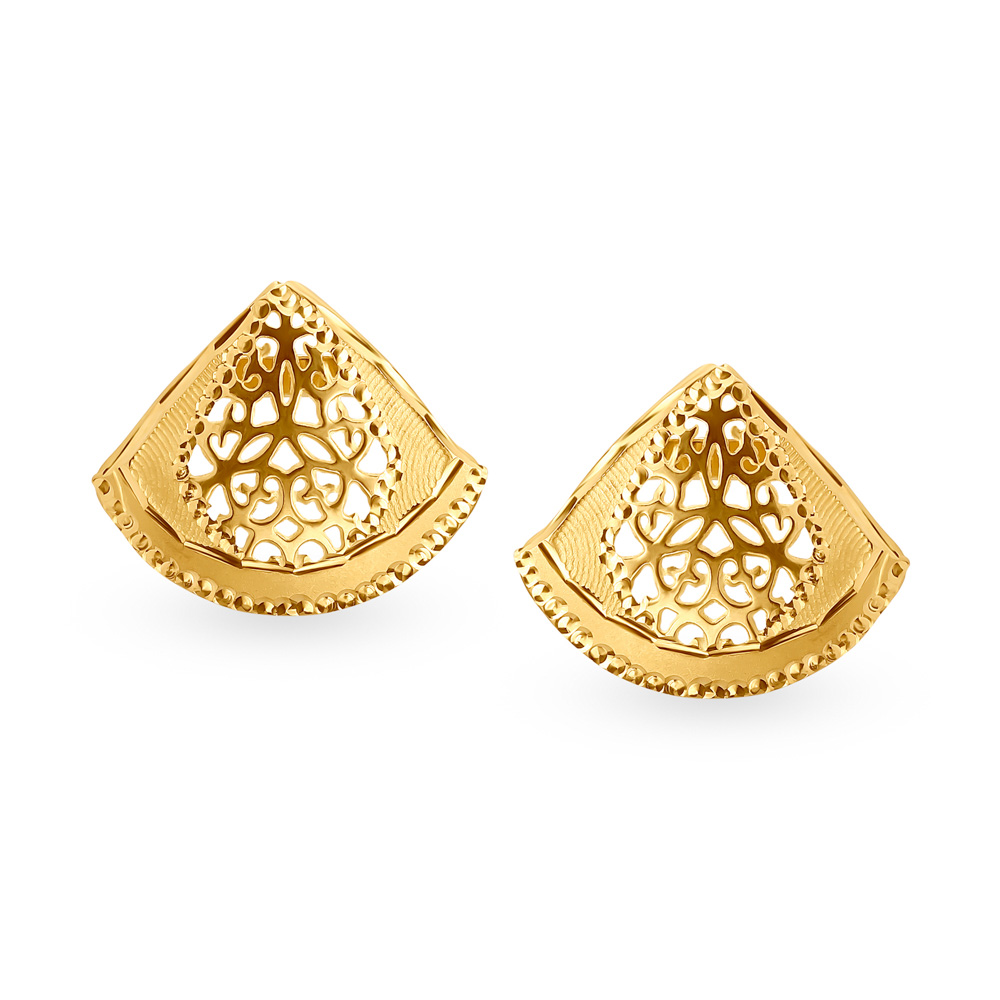 Japanese-Inspired Royal Jali Work Gold Stud Earrings