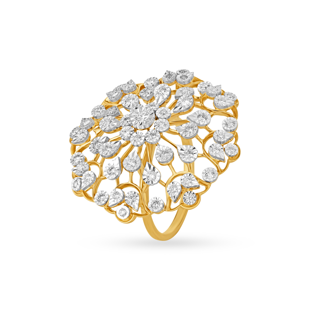 Enticing Floral Diamond Ring in Yellow and White Gold