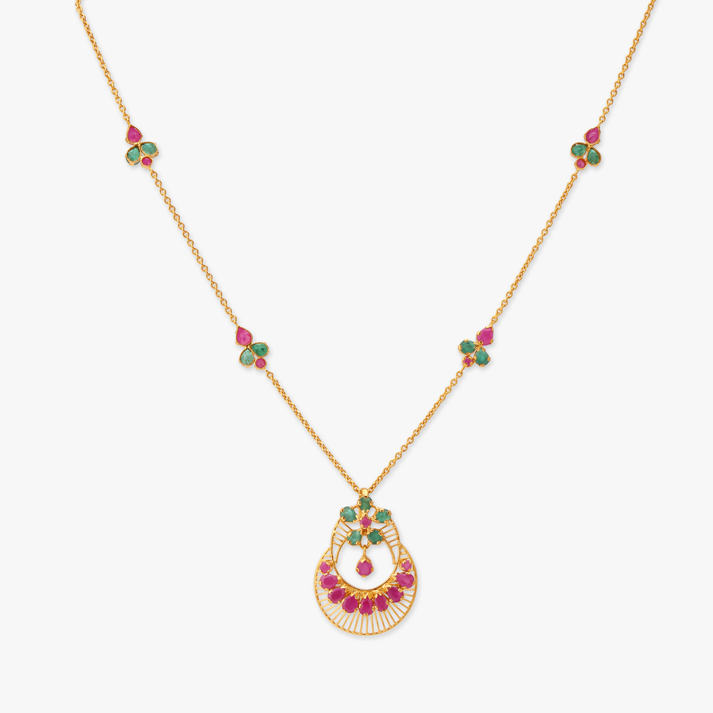 

Graceful Blossom Gold Pendant with Chain and Earrings Set