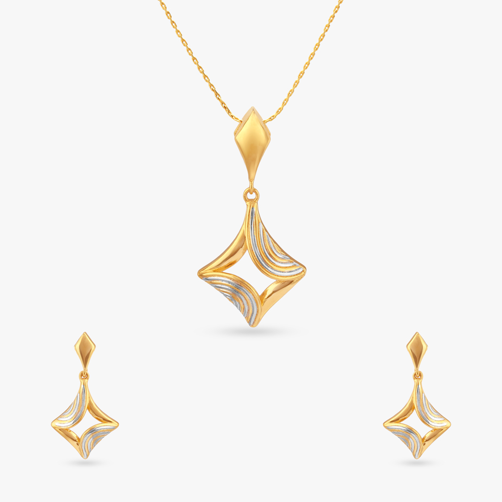 Retro Swirl Gold Pendant and Earrings Set