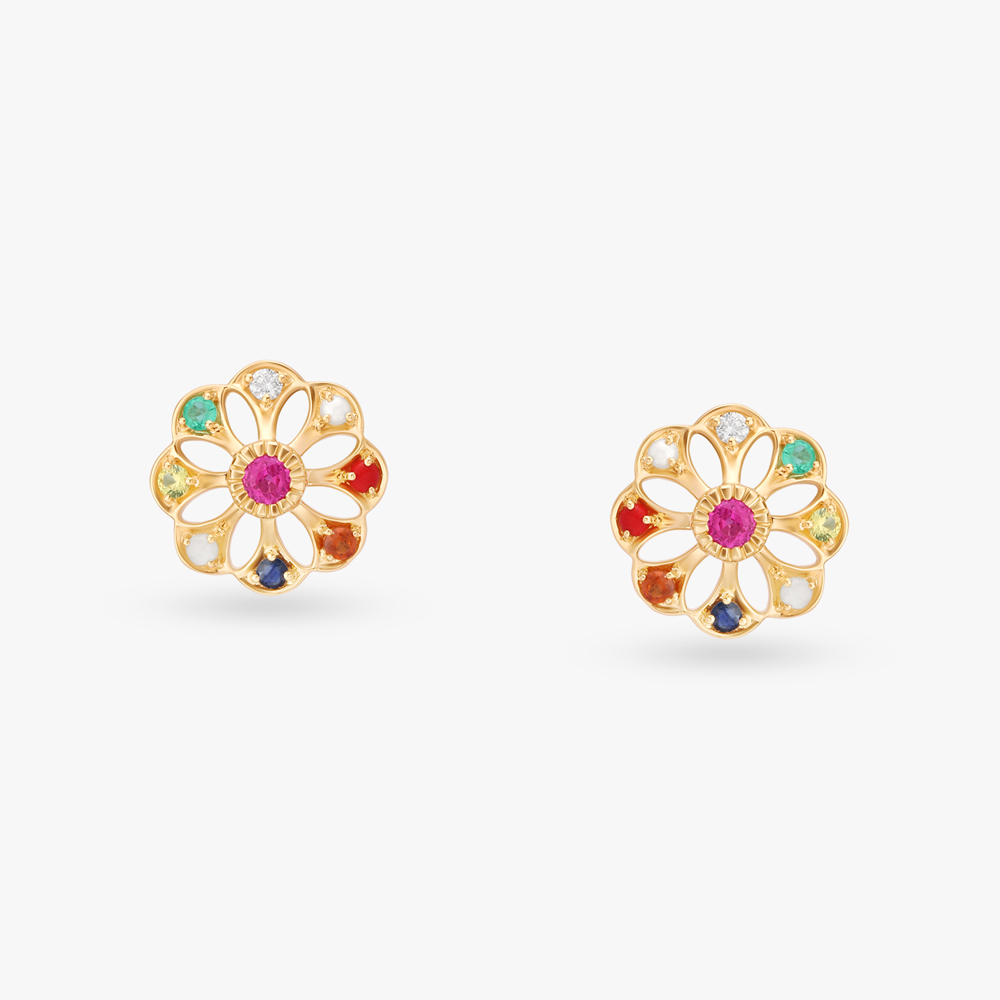 Medley Navaratna Diamond Stud Earrings