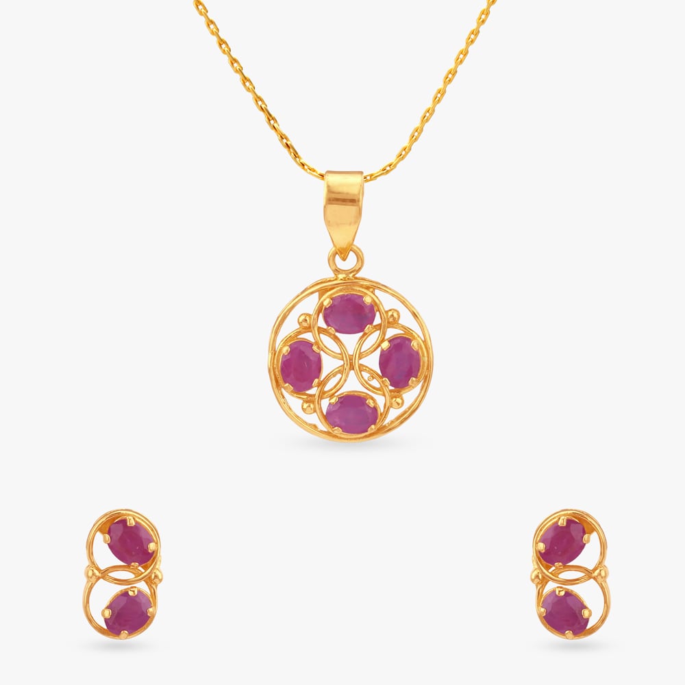 Spirited Bloom Ruby Pendant and Earrings Set