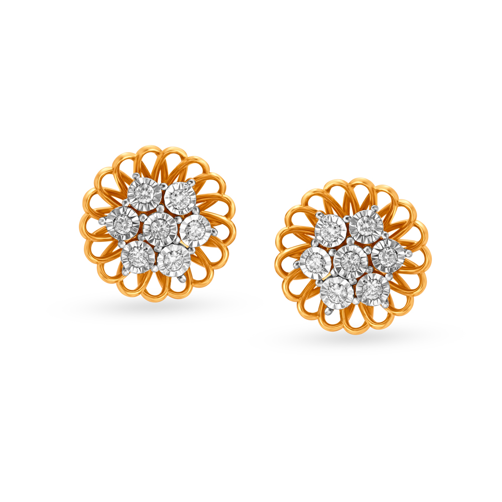 Shimmering Floral Diamond Stud Earrings