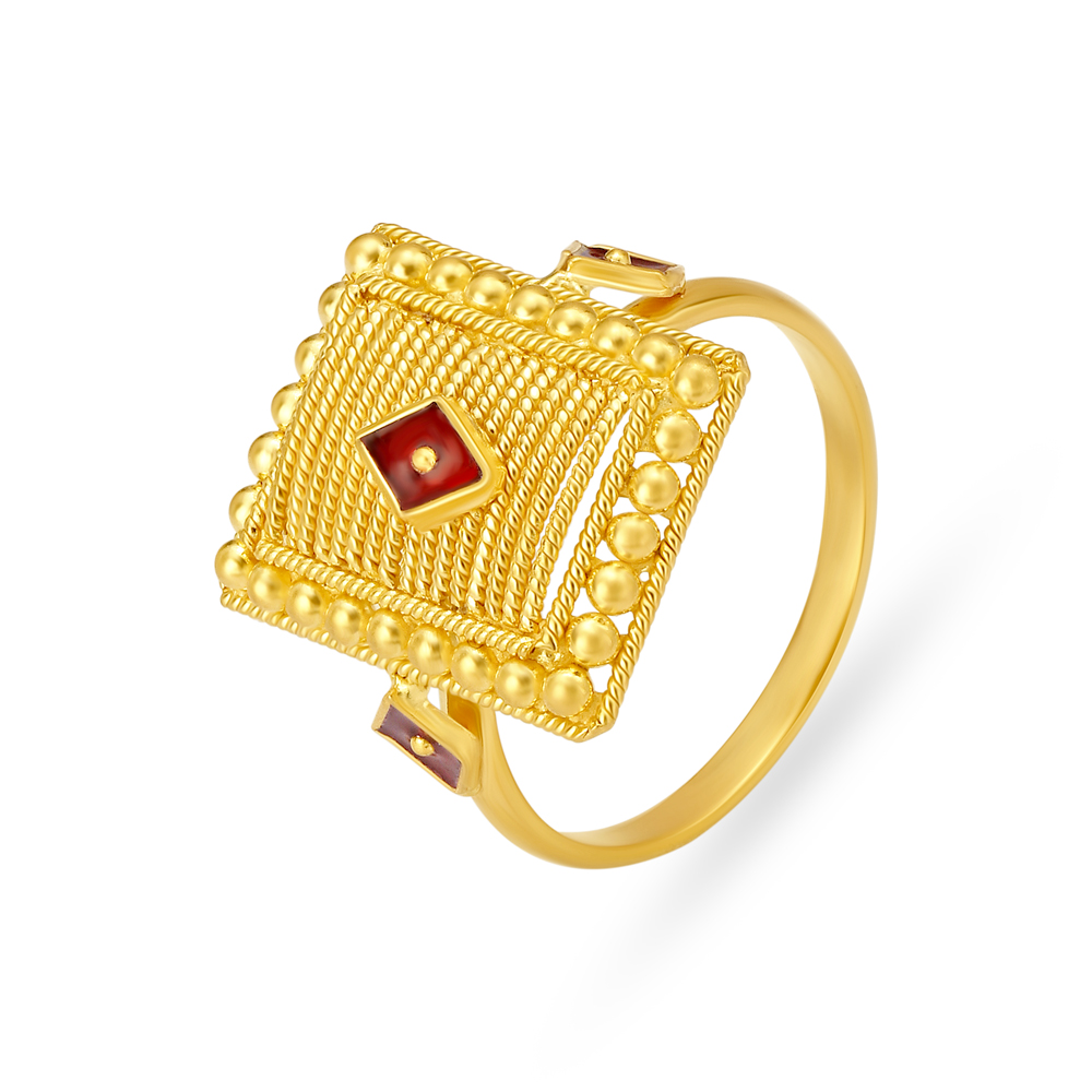 Majestic Yellow Gold Roped Square Finger Ring