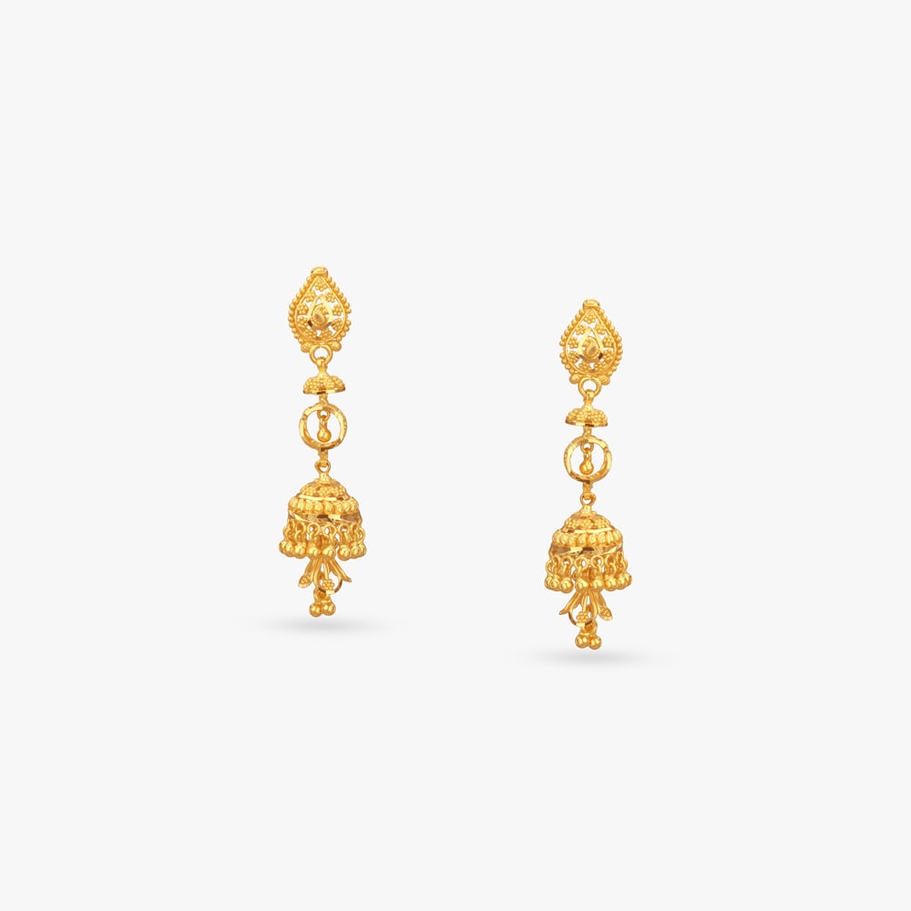 Layered Beads Gold Jhumka Earrings