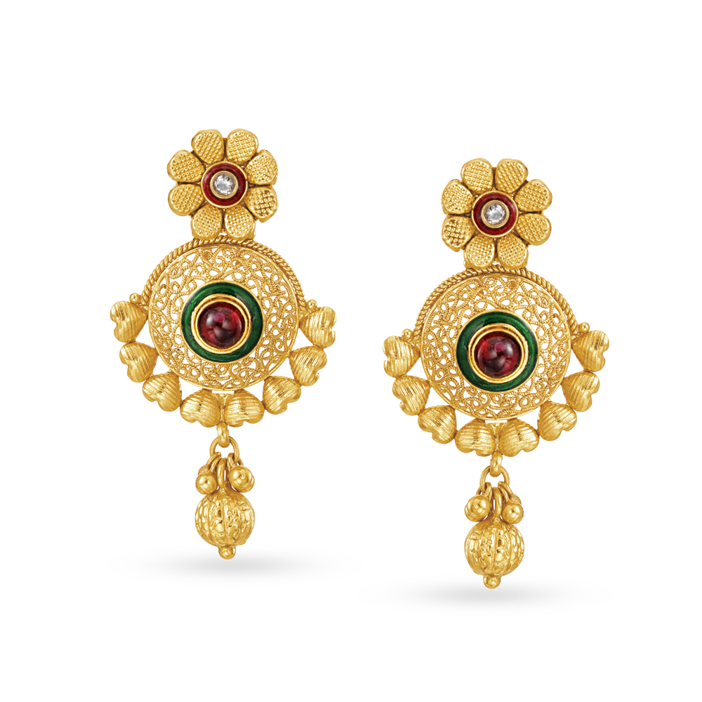 Antique Traditional Floral Gold Drop Earrings