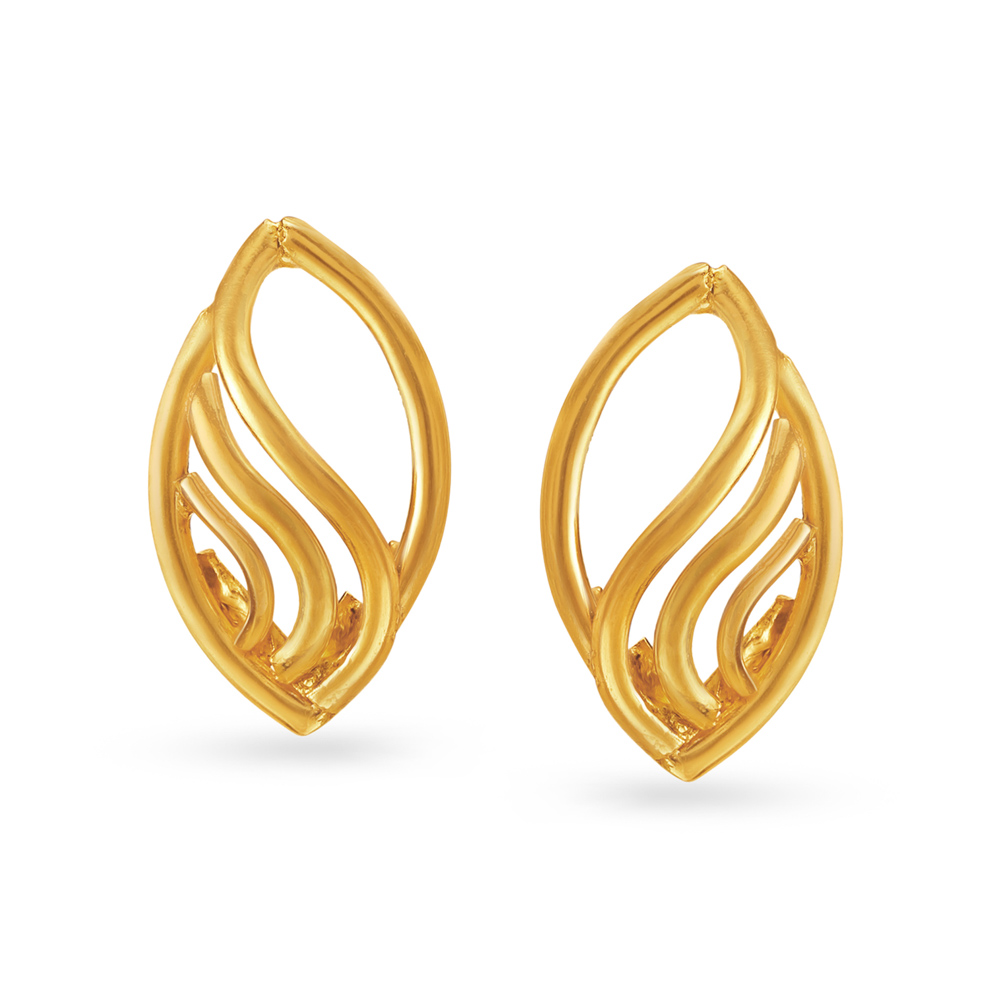Minimalist 22 Karat Yellow Gold Leaf Drop Earrings