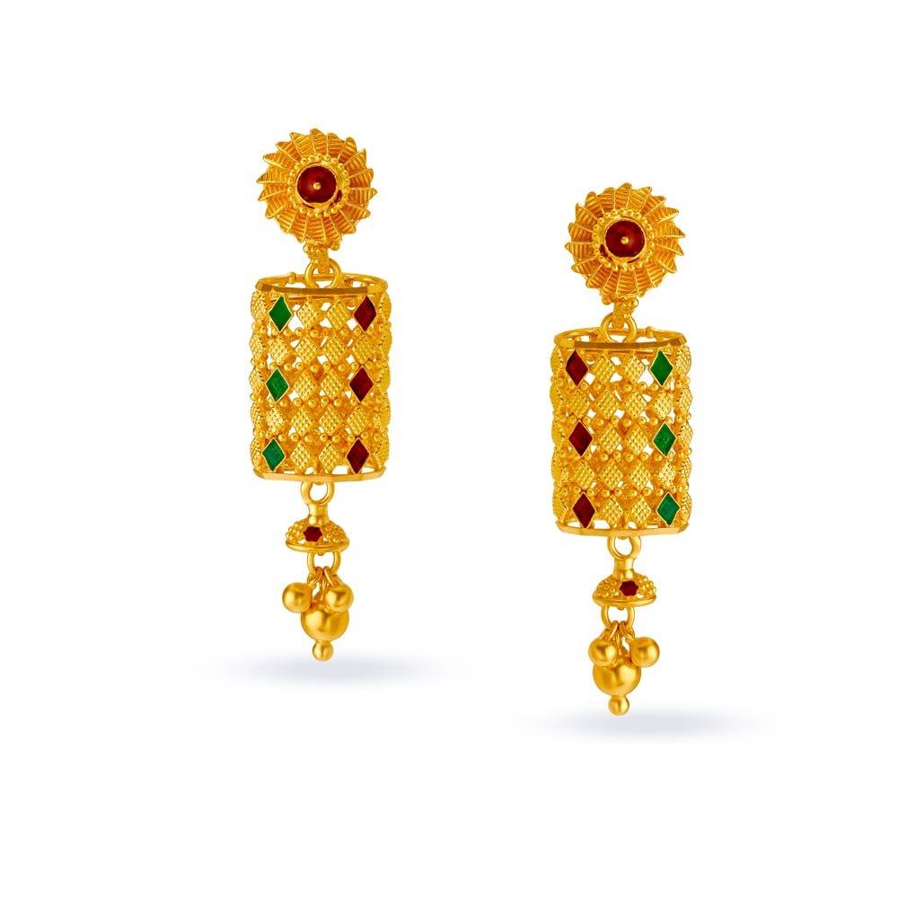 Striking Meenakari Gold Drop Earrings
