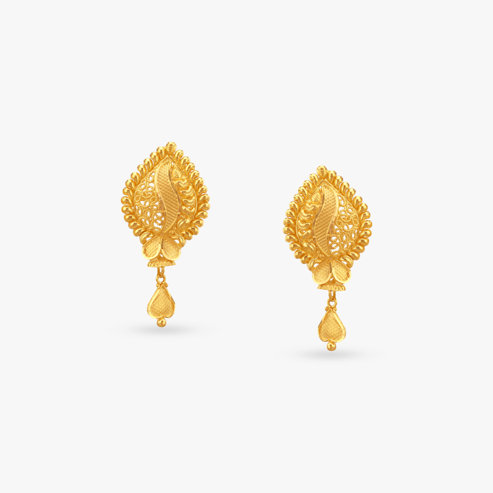 Leafy Frame Gold Drop Earrings