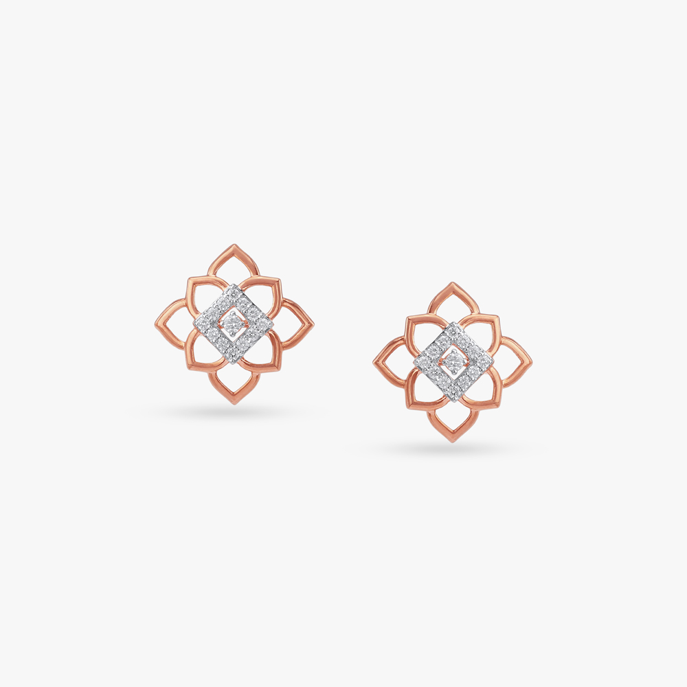 Mystic Petal Diamond Stud Earrings