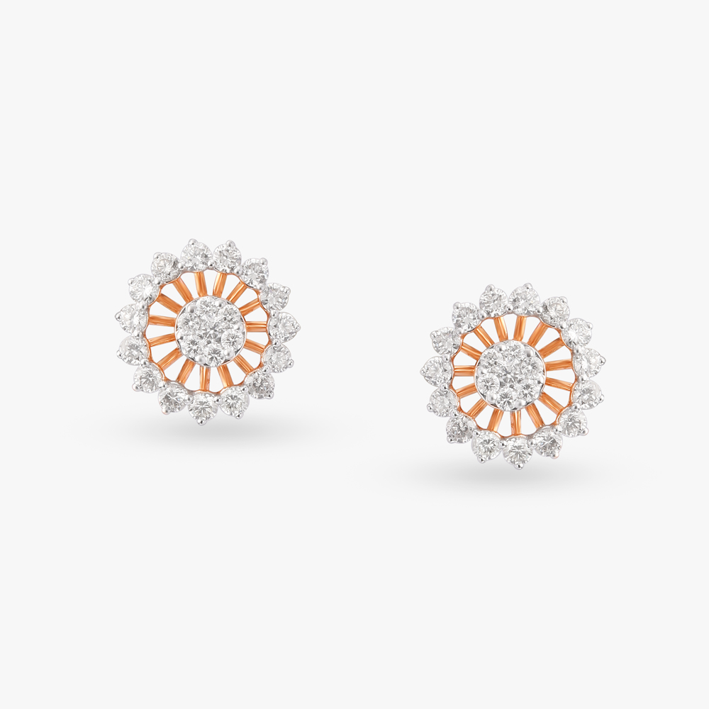 Dainty Sunflower Diamond Stud Earrings