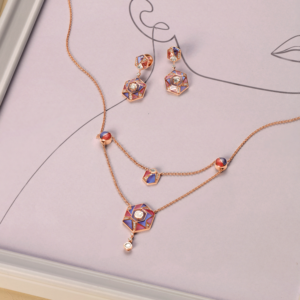 Hexagonal Swirl Necklace Set