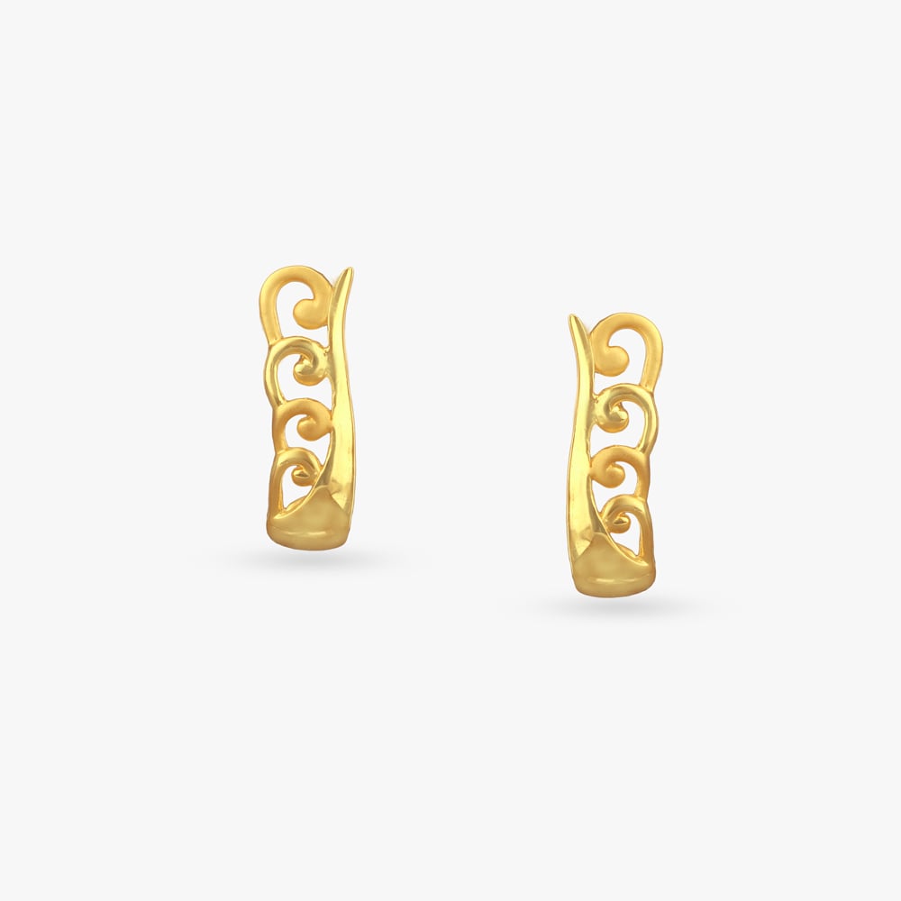 Leaf Loop Gold Stud Earrings
