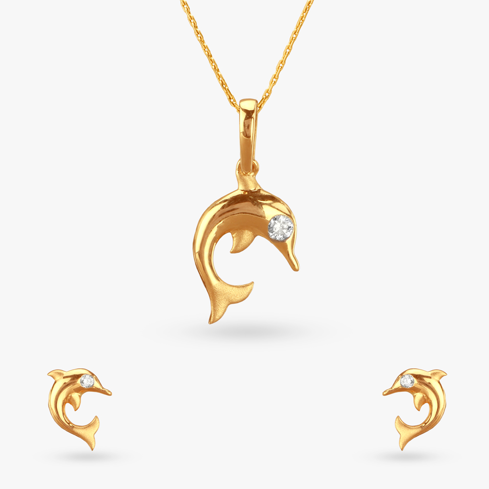 

Sparkling Dolphins Diamond Pendant and Earrings Set for Kids