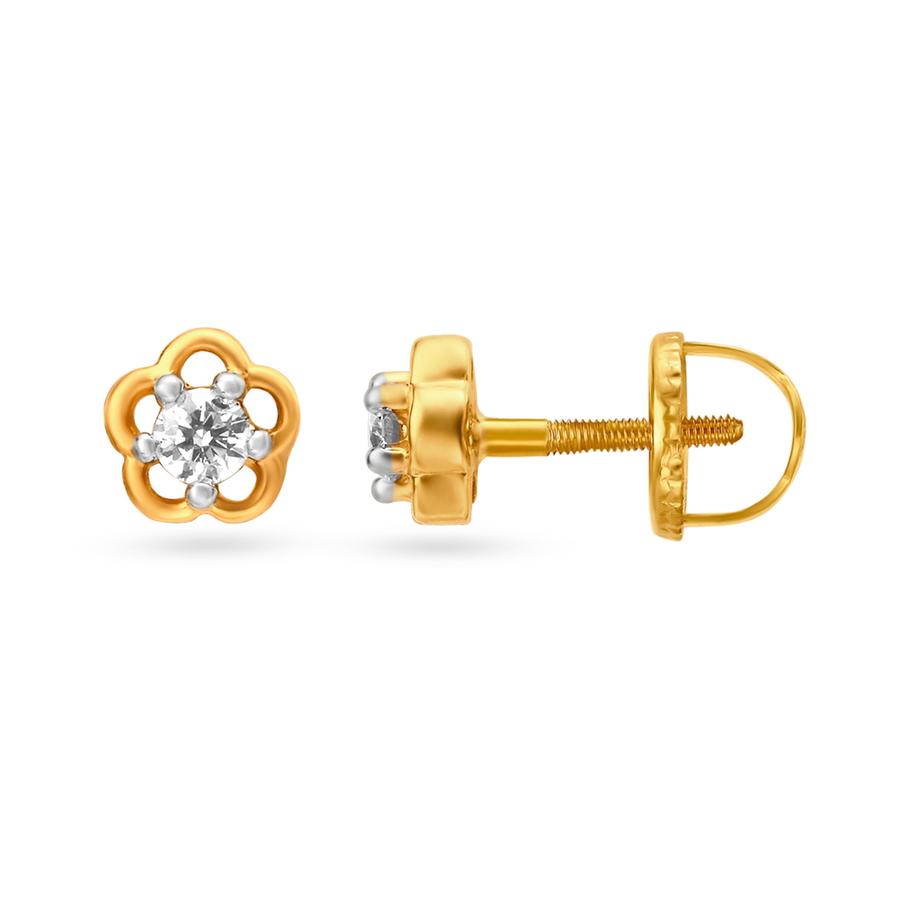 

Solitaire Look Floral Gold and Diamond Stud Earrings