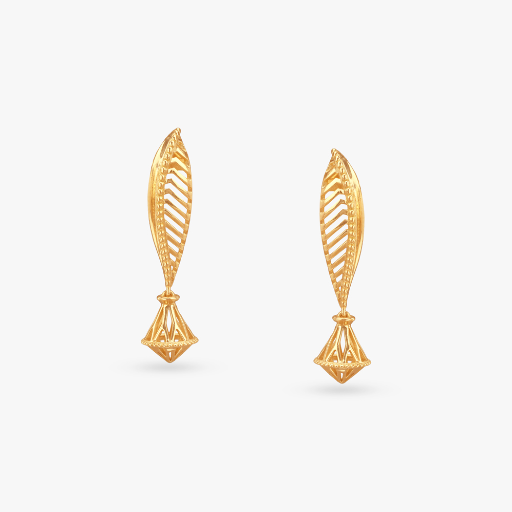 Leaf Spiral Gold Drop Earrings