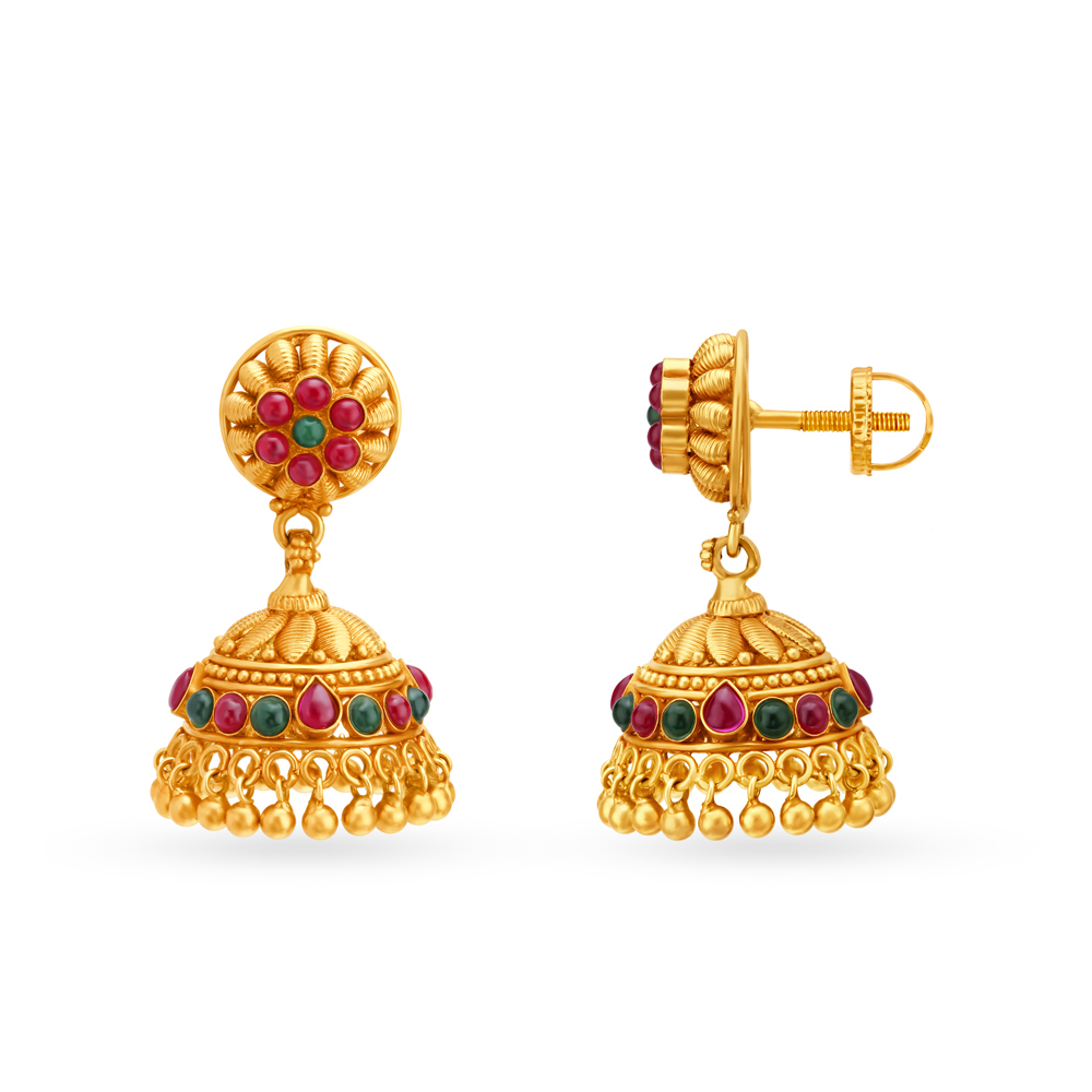 

Opulent Antique Gold Jhumka Earrings