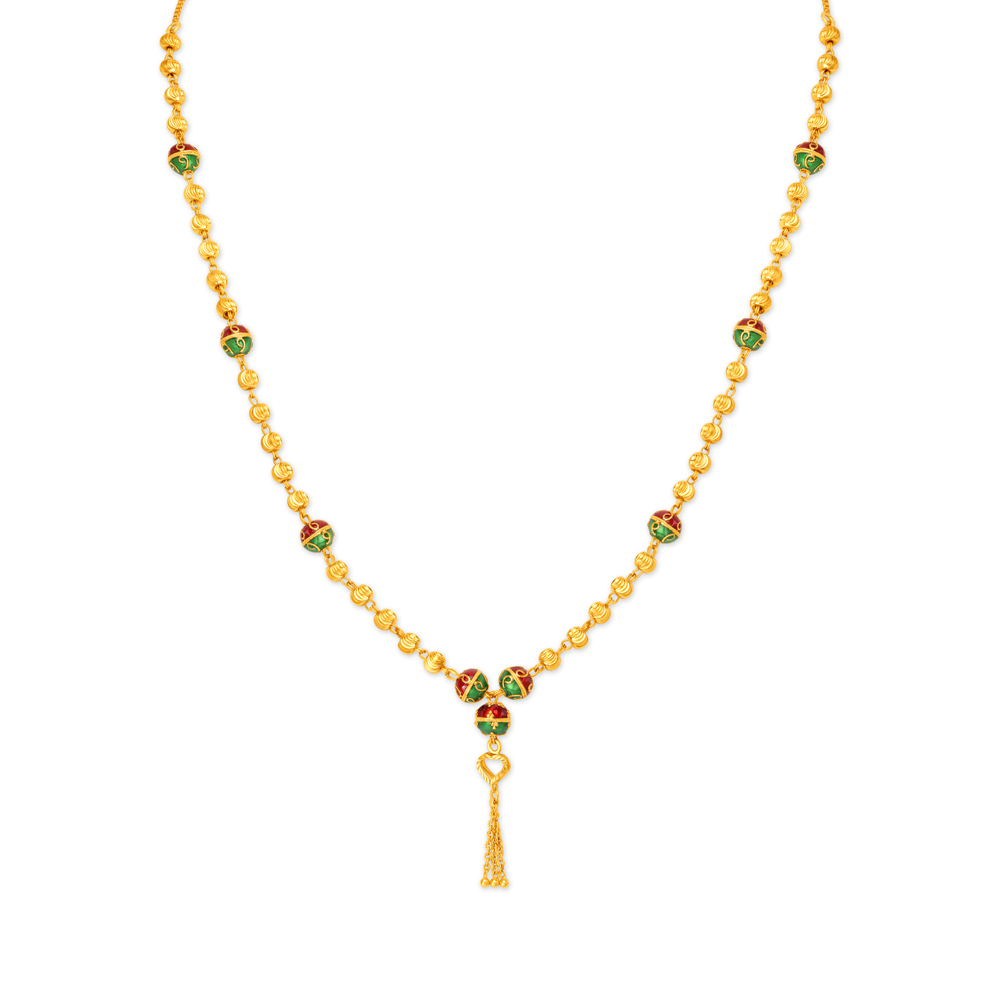 Heart Motif Coloured Bead Gold Chain