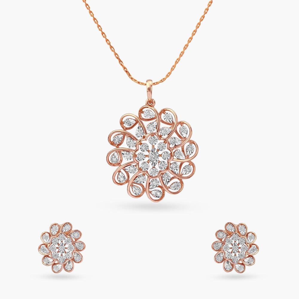 Floret Grace Diamond Pendant and Earrings Set