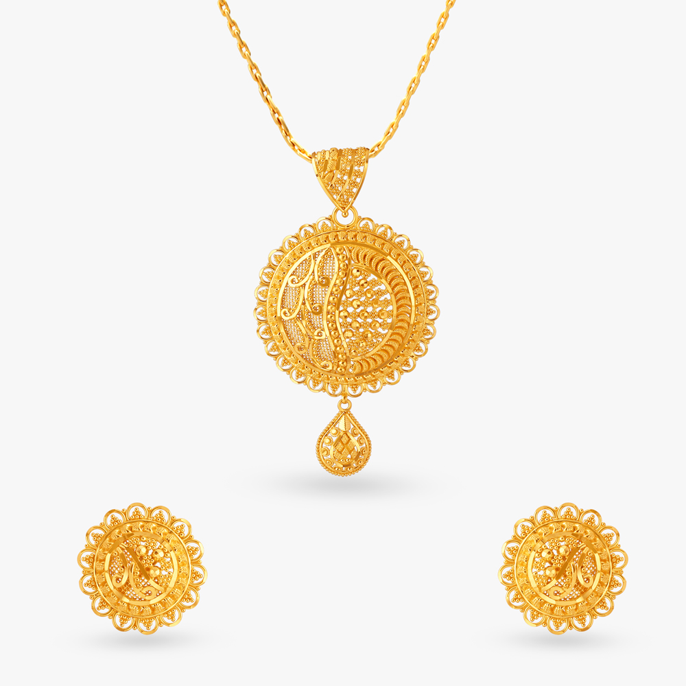 Debonair Gold Pendant and Earrings Set