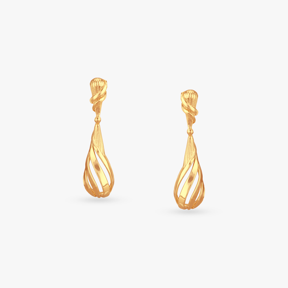 Teardrop Swirl Gold Drop Earrings