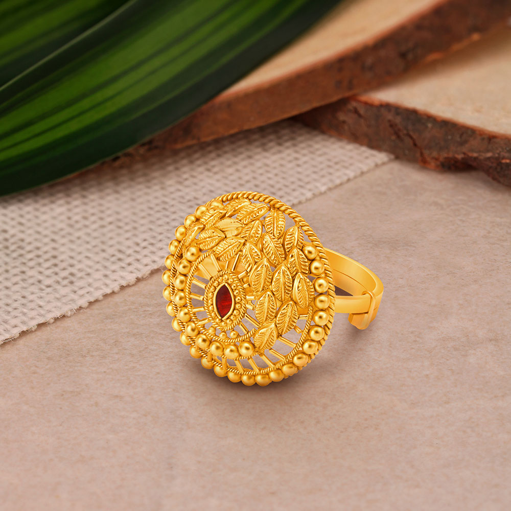 Breathtaking Scarlet Meenakari 22 Karat Gold Ring