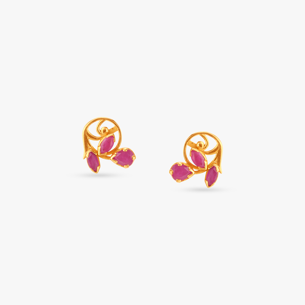 Whirling Bloom Ruby Stud Earrings