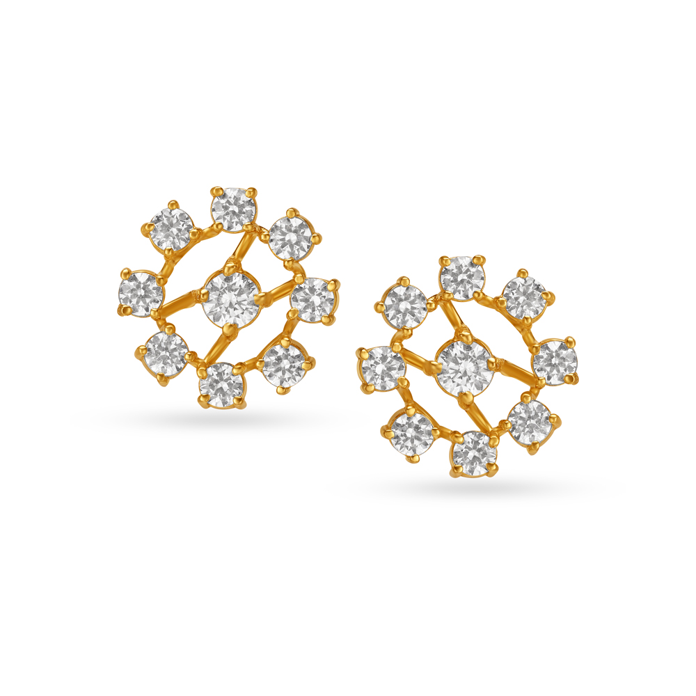 Geometric Floral Gold Stud Earrings