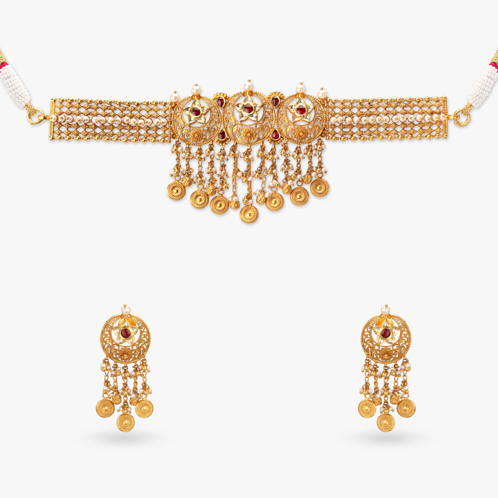Antique Chand Bali Gold Necklace Set