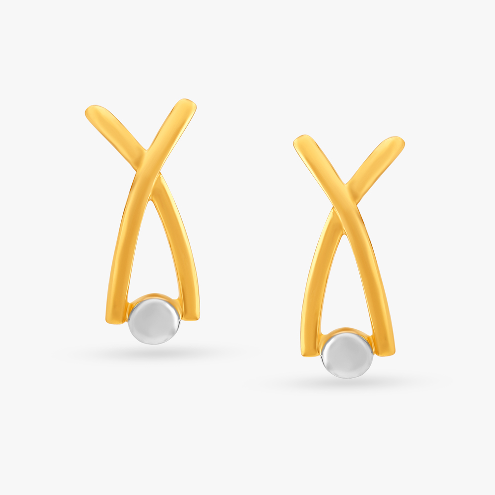 Flawless Cross Shaped Gold Stud Earrings