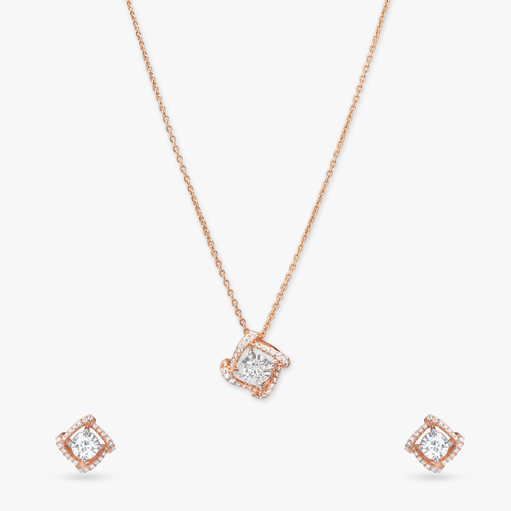 Refined Brilliance Diamond Pendant with Chain and Earrings Set