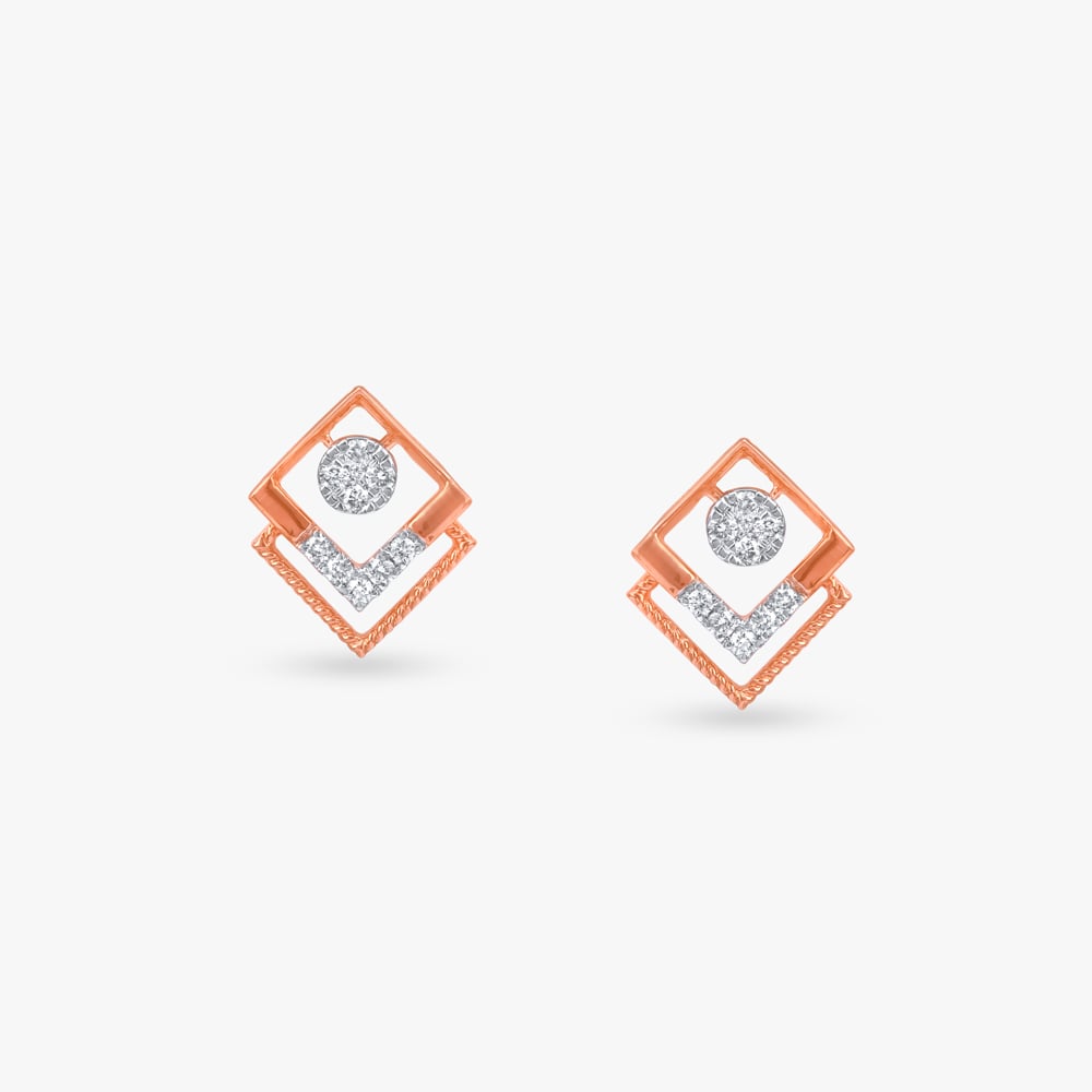 Geometric Deco Diamond Stud Earrings