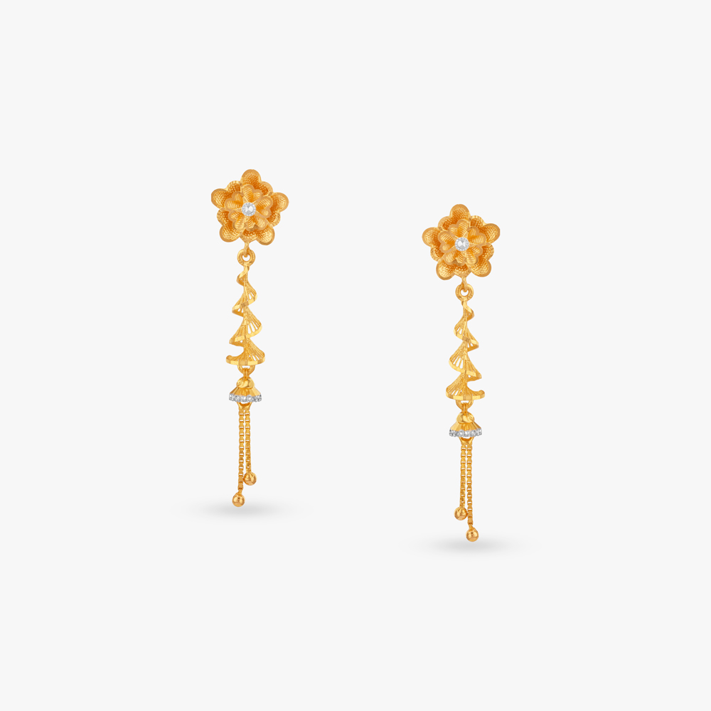Floral Wave Gold Drop Earrings