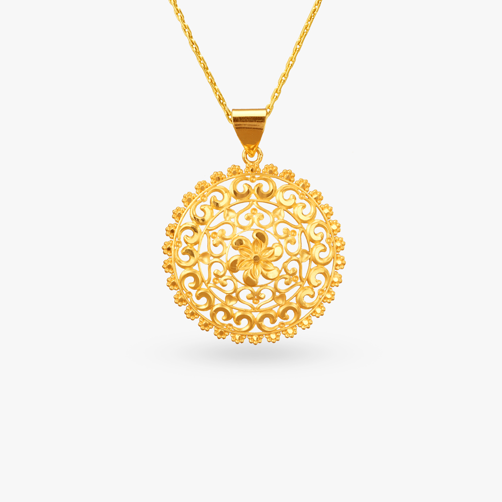 

Royal Bloom Gold Pendant and Earrings Set