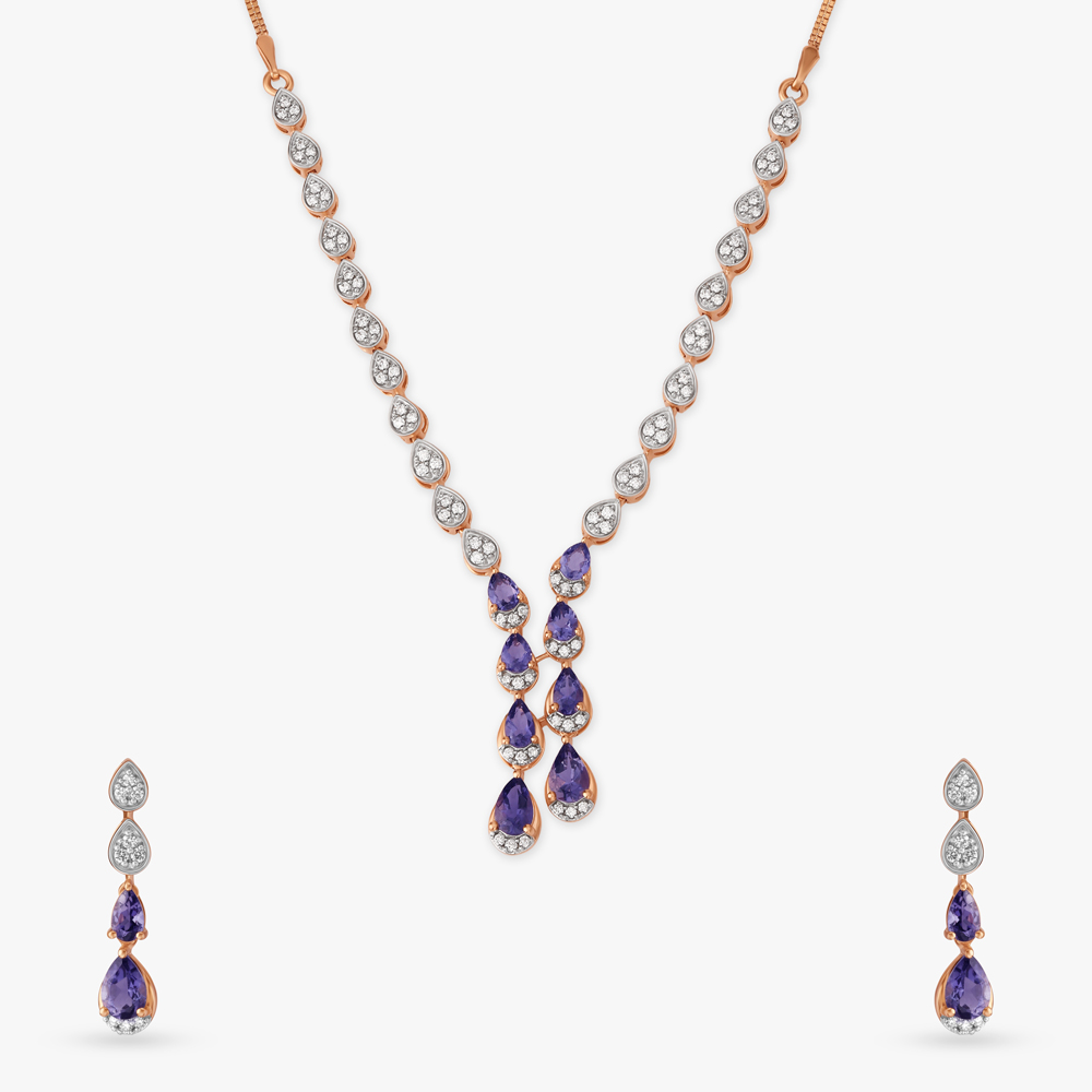 Classy Lariat Diamond Necklace Set