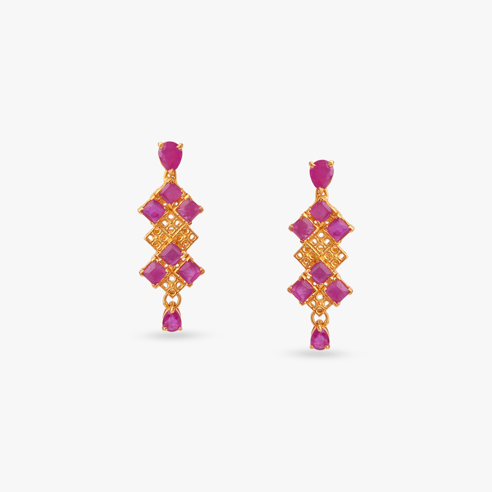 Glam Grid Ruby Drop Earrings
