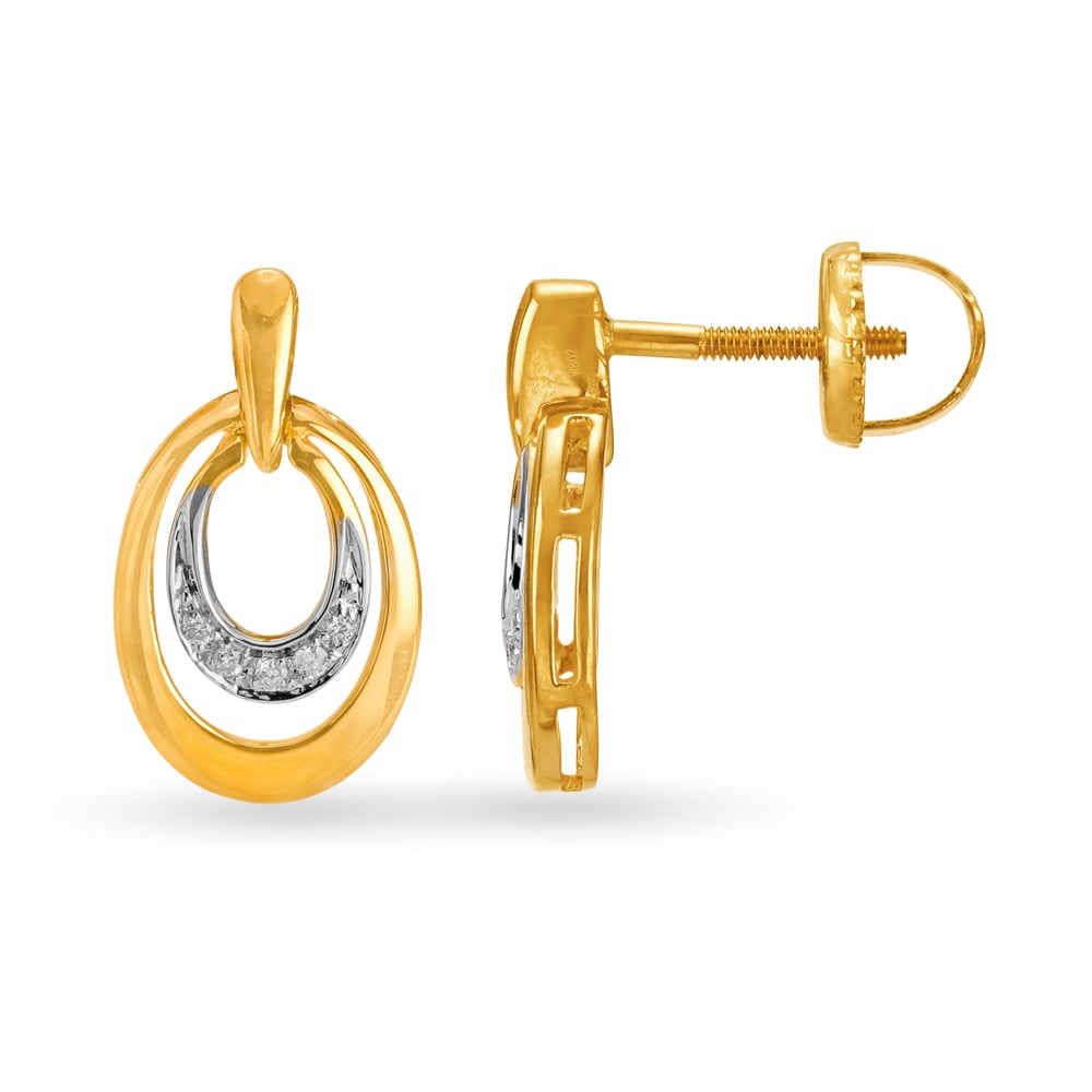 

Fancy Oval Shaped Gold and Diamond Drop Earrings