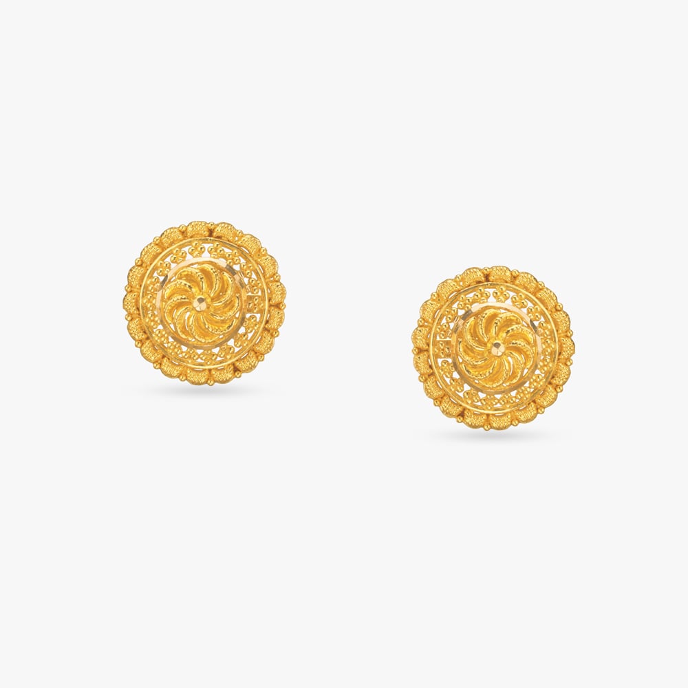 Spiral Bloom Gold Stud Earrings