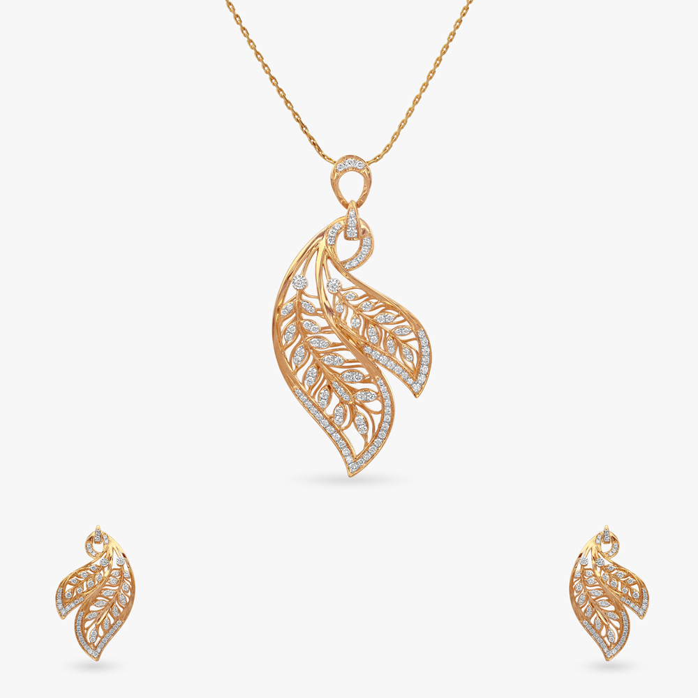 Enchanted Leaf Diamond Pendant and Earrings Set