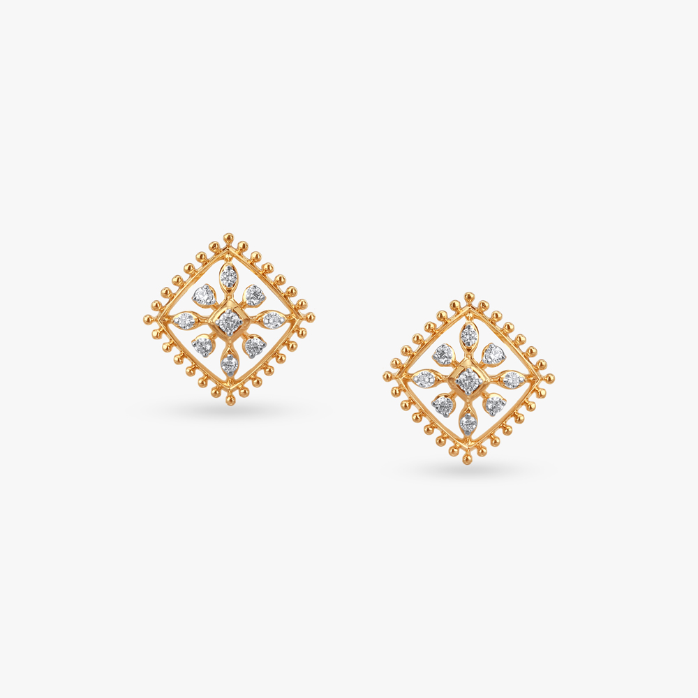 Radiant Rhombus Diamond Stud Earrings