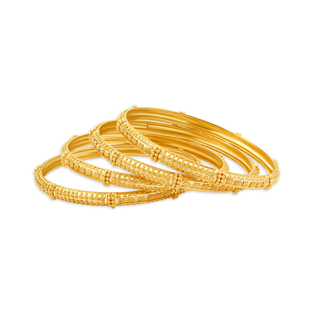 Embellished Yellow Gold Beaded Bangles